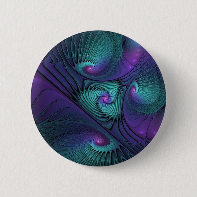 Badge Rond 5 Cm Violet Rencontre Turquoise Moderne Art Fractal Abs (Devant)