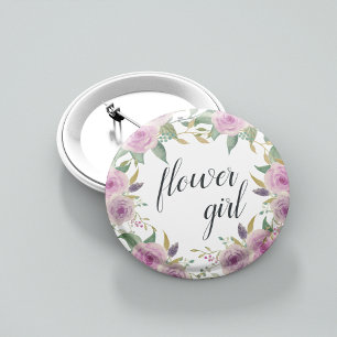 Badge Rond 5 Cm Violet & Sage Flower Girl