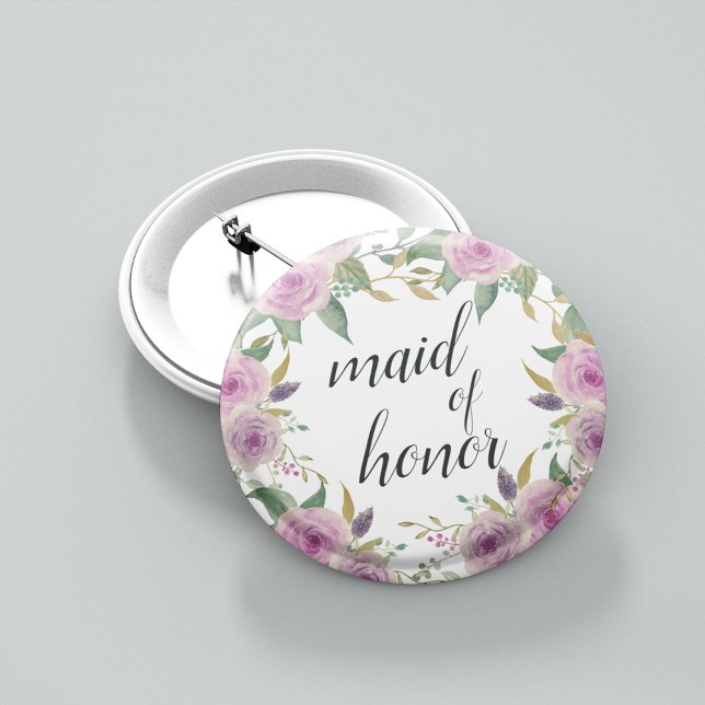 Badge Rond 5 Cm Violet & Sage Maid of Honor (Créateur téléchargé)