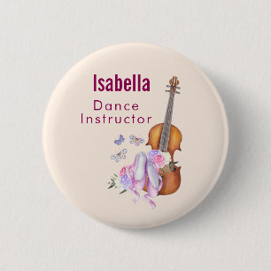 Badge Rond 5 Cm Violon, Chaussures de Ballet, Fleurs et Papillons