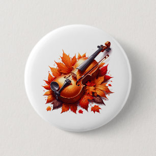 Badge Rond 5 Cm Violon dans le lit de feuilles
