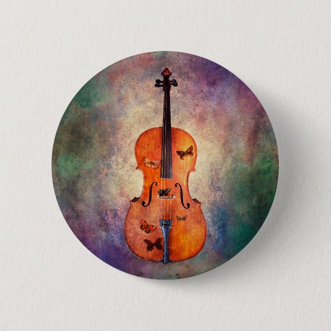 Badge Rond 5 Cm Violoncelle magique avec des papillons (Devant)