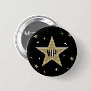 Badge Rond 5 Cm VIP avec étoiles or sur arrière - plan noir