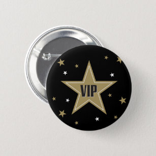 Badge Rond 5 Cm VIP avec étoiles or sur arrière - plan noir