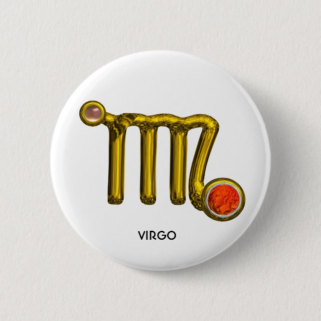 BADGE ROND 5 CM VIRGO / GOLD ORANGE AGATE ZODIAC SIGNE JEWEL (Devant)