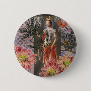 Badge Rond 5 Cm Virgo Woman Portrait Antique Coloré Riche
