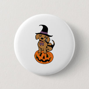 Badge Rond 5 Cm visage citrouille de chien halloween
