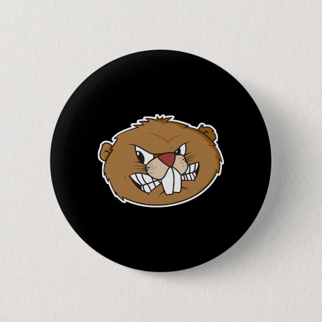 Badge Rond 5 Cm visage de castor en colère (Devant)