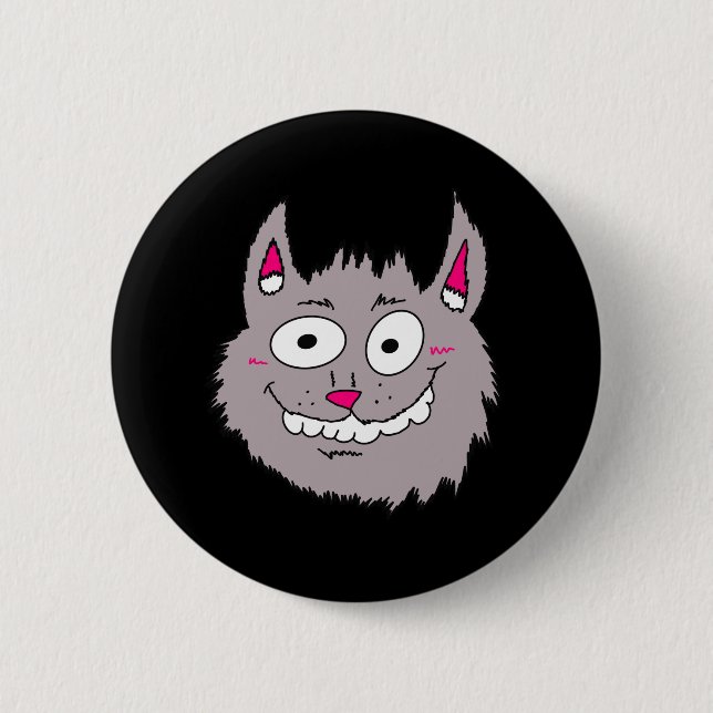 Badge Rond 5 Cm Visage de chat de dessin animé idiot (Devant)