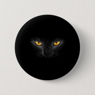 Badge Rond 5 Cm Visage de chat noir aux yeux jaunes Amateur de cha