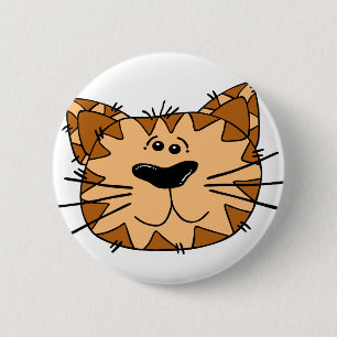 Badge Rond 5 Cm Visage de chat tigré de bande dessinée