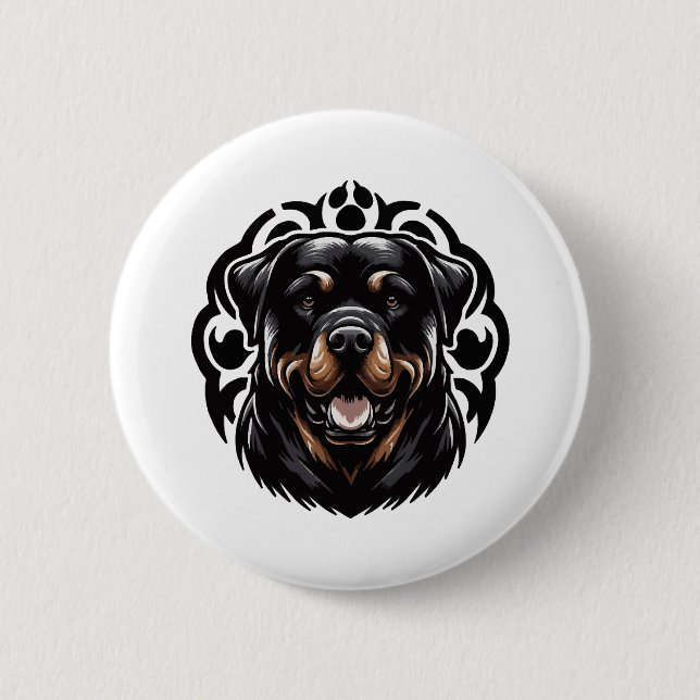 Badge Rond 5 Cm Visage de chien Rottweiler (Devant)