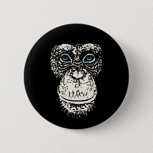 Badge Rond 5 Cm Visage de chimpanzé avec des yeux bleus