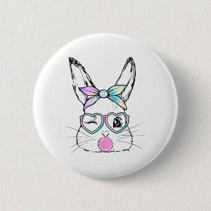 Badge Rond 5 Cm Visage de lapin clin d'œil Byndana Cœur Gles Bubbl