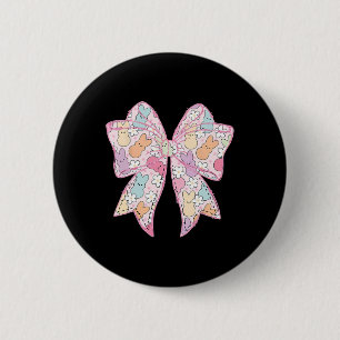 Badge Rond 5 Cm Visage de Lapin de Pâques Mignon Coquette Nœud Jou
