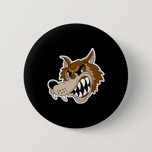 Badge Rond 5 Cm visage de loup brun (Devant)