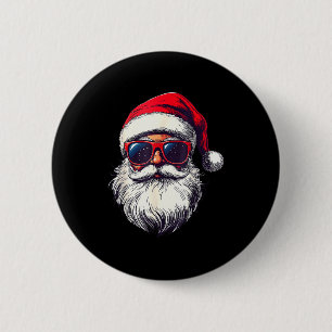 Badge Rond 5 Cm Visage de Père Noël Cool Lunettes de Soleil Rétro
