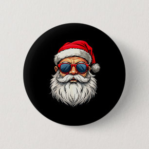 Badge Rond 5 Cm Visage de Père Noël Cool Lunettes de Soleil Rétro