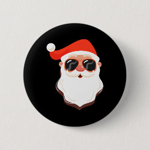 Badge Rond 5 Cm Visage de Père Noël Lunettes de soleil avec chapea