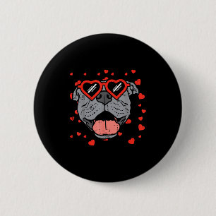 Badge Rond 5 Cm Visage de Pitbull Cœur Lunettes Saint Valentin Ani