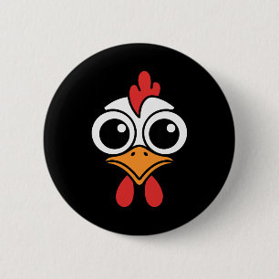 Badge Rond 5 Cm Visage de poulet drôle Gros yeux Dessin animé Coq 