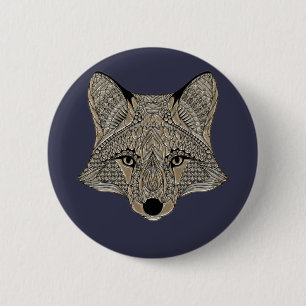 Badge Rond 5 Cm Visage de renard métallique