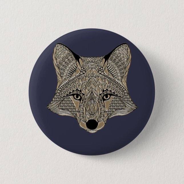 Badge Rond 5 Cm Visage de renard métallique (Devant)