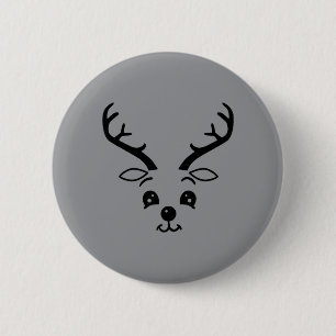 Badge Rond 5 Cm Visage de Renne Drôle Mignon Noël Halloween