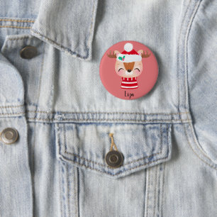 Badge Rond 5 Cm Visage de rennes souriants de Noël