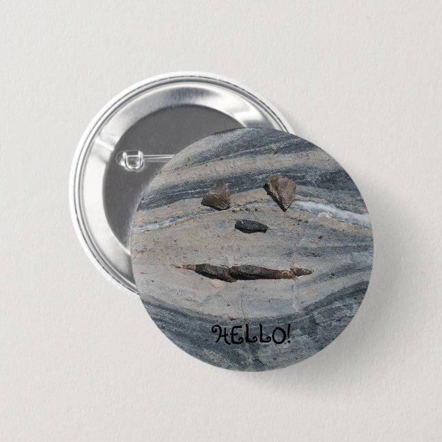 Badge Rond 5 Cm Visage de Roche vous dit bonjour ! (Devant & derrière)