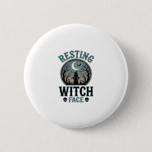 Badge Rond 5 Cm Visage de sorcière au repos design Halloween vinta