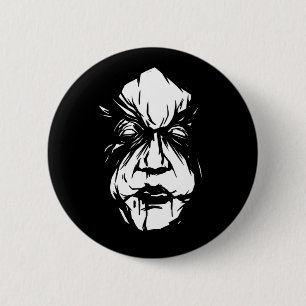 Badge Rond 5 Cm Visage de Sorcière Flippant