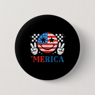 Badge Rond 5 Cm Visage de sourire Merica Drapeau américain Patriot
