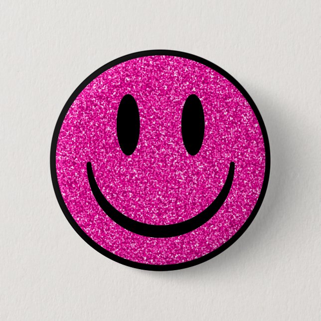 Badge Rond 5 Cm Visage de sourire rose Parties scintillant (Devant)