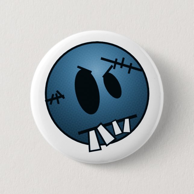 BADGE ROND 5 CM VISAGE DE ZOMBIECON - BLEU (Devant)