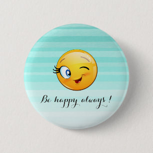 Badge Rond 5 Cm Visage d'Emoji clin d'œil adorable - Soyez heureux