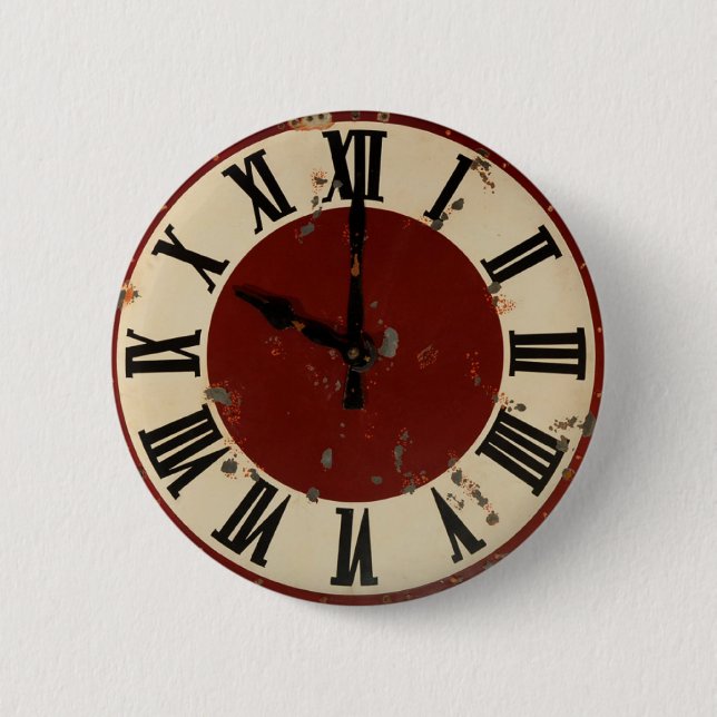 Badge Rond 5 Cm Visage d'horloge affligé par cru (Devant)