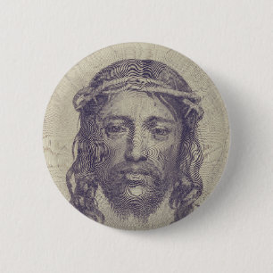 Badge Rond 5 Cm Visage du Christ sur le Voile de Saint-Veronica