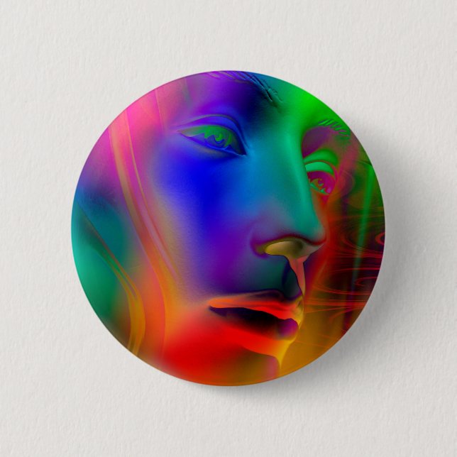 Badge Rond 5 Cm Visage d'une femme psychédélique (Devant)