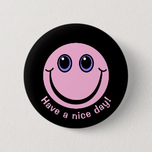 Badge Rond 5 Cm Visage Emoji rose Bonne journée