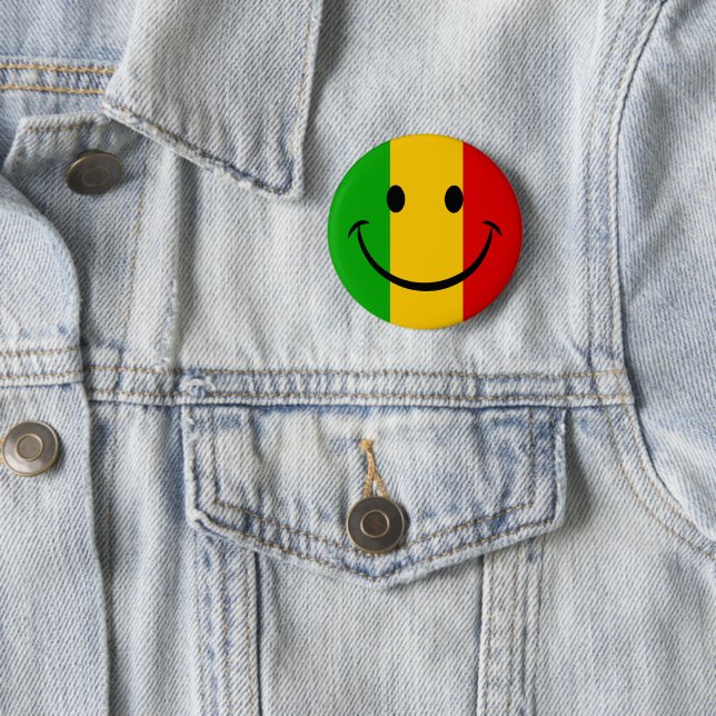 Badge Rond 5 Cm Visage Émoticône Souriant Drapeau Rasta Rayé (En situation)