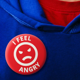 Badge Rond 5 Cm Visage Émotion Émoji Rouge Colère Je Ressens