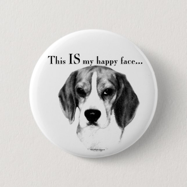 Badge Rond 5 Cm Visage heureux du beagle (Devant)