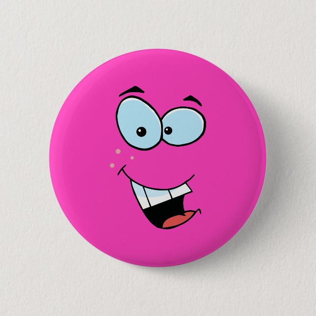 Badge Rond 5 Cm Visage qui rit Rose vif (Devant)