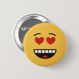 Badge Rond 5 Cm Visage souriant aux yeux en forme de coeur