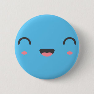 Badge Rond 5 Cm Visage souriant de Kawaii avec les yeux fermés ron