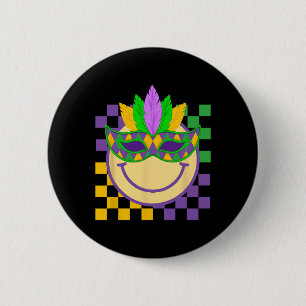 Badge Rond 5 Cm Visage Souriant Groovy de Mardi Gras portant un ma