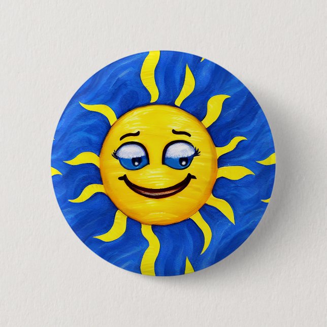 Badge Rond 5 Cm Visage souriant Soleil ensoleillé (Devant)
