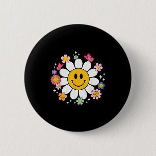 Badge Rond 5 Cm Visage Sourire Fleur de Daisy Rétro Heureux Style