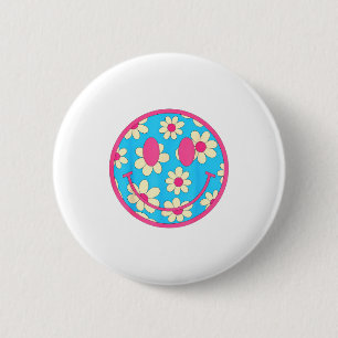 Badge Rond 5 Cm Visage Sourire Fleur Retro Heureux Style Prépa Hom